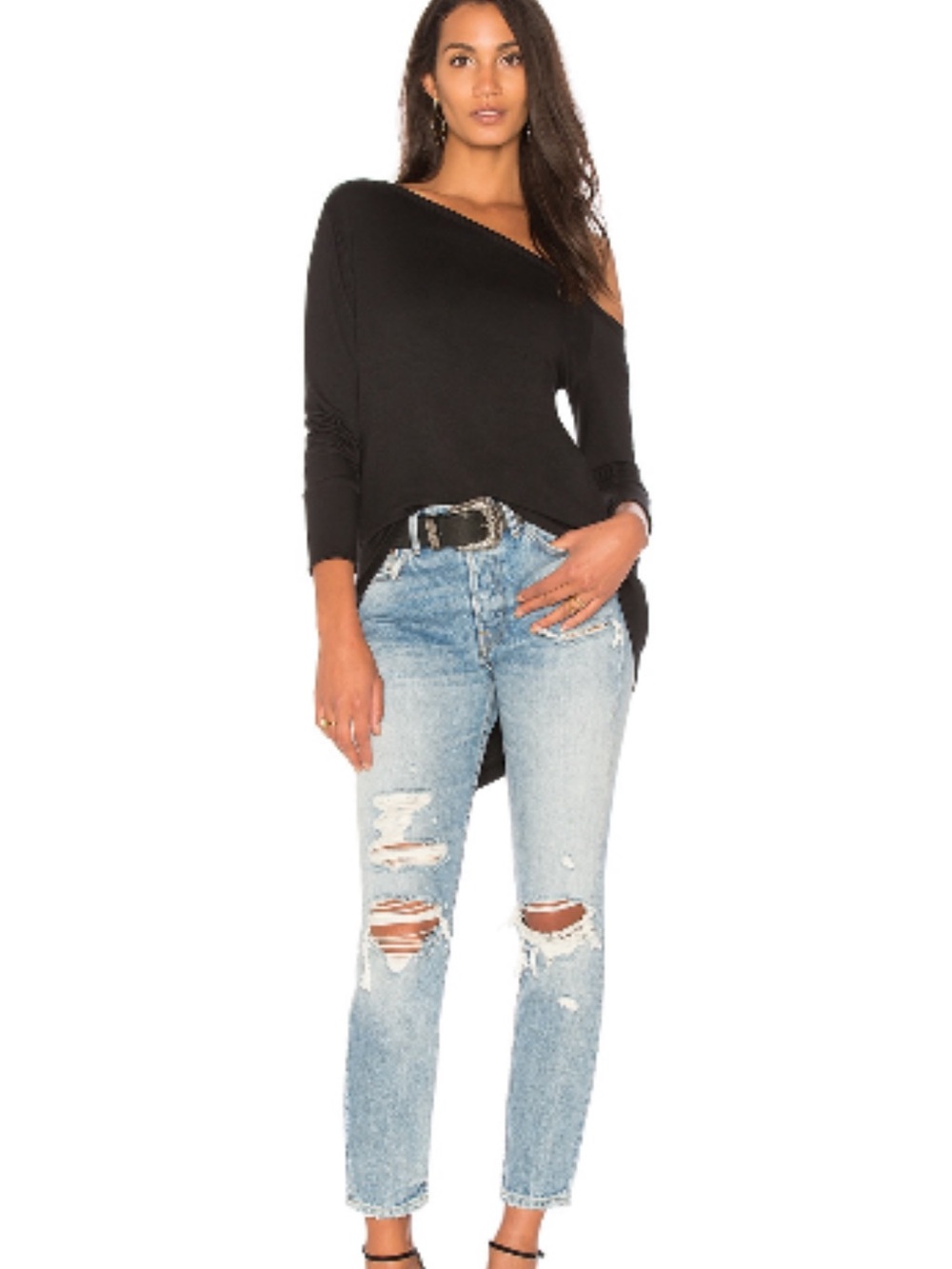 REVOLVE Black Off-the-Shoulder Asymmetric Sweater